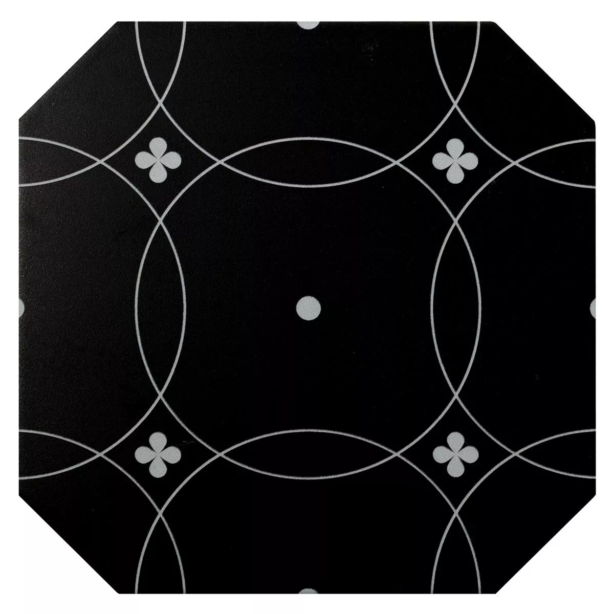 Sample from Porcelain Stoneware Tiles Genexia Black Blanc Decor 1 Octagon 20x20cm