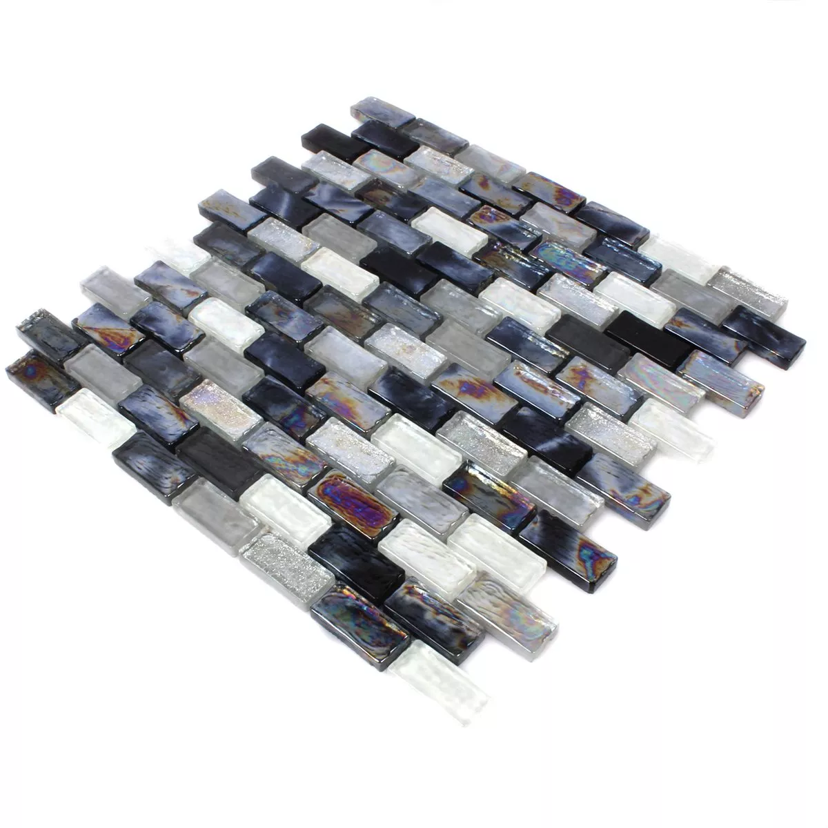 Mosaic Tiles Glass Effect Petrol Black Mix 20x42x8mm