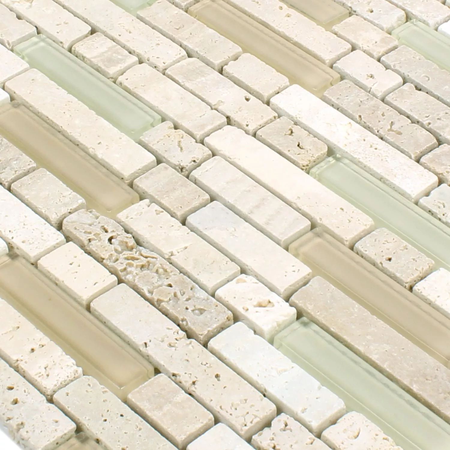 Sample Mosaic Tiles Milos Glass Natural Stone Mix Beige Pattern