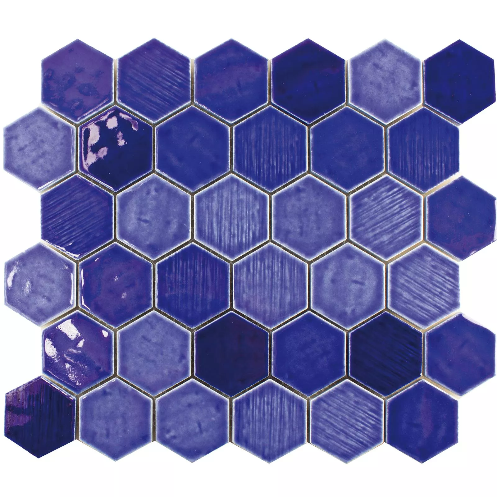 Sample Keramiek Mozaïektegel Roseburg Hexagon Glanzend Blauw