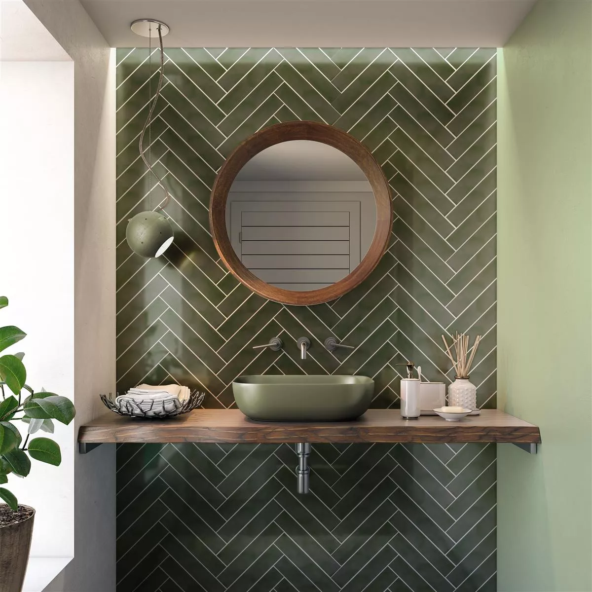 Wall Tiles Tamaris Flora Glossy Waved Green 5x25cm