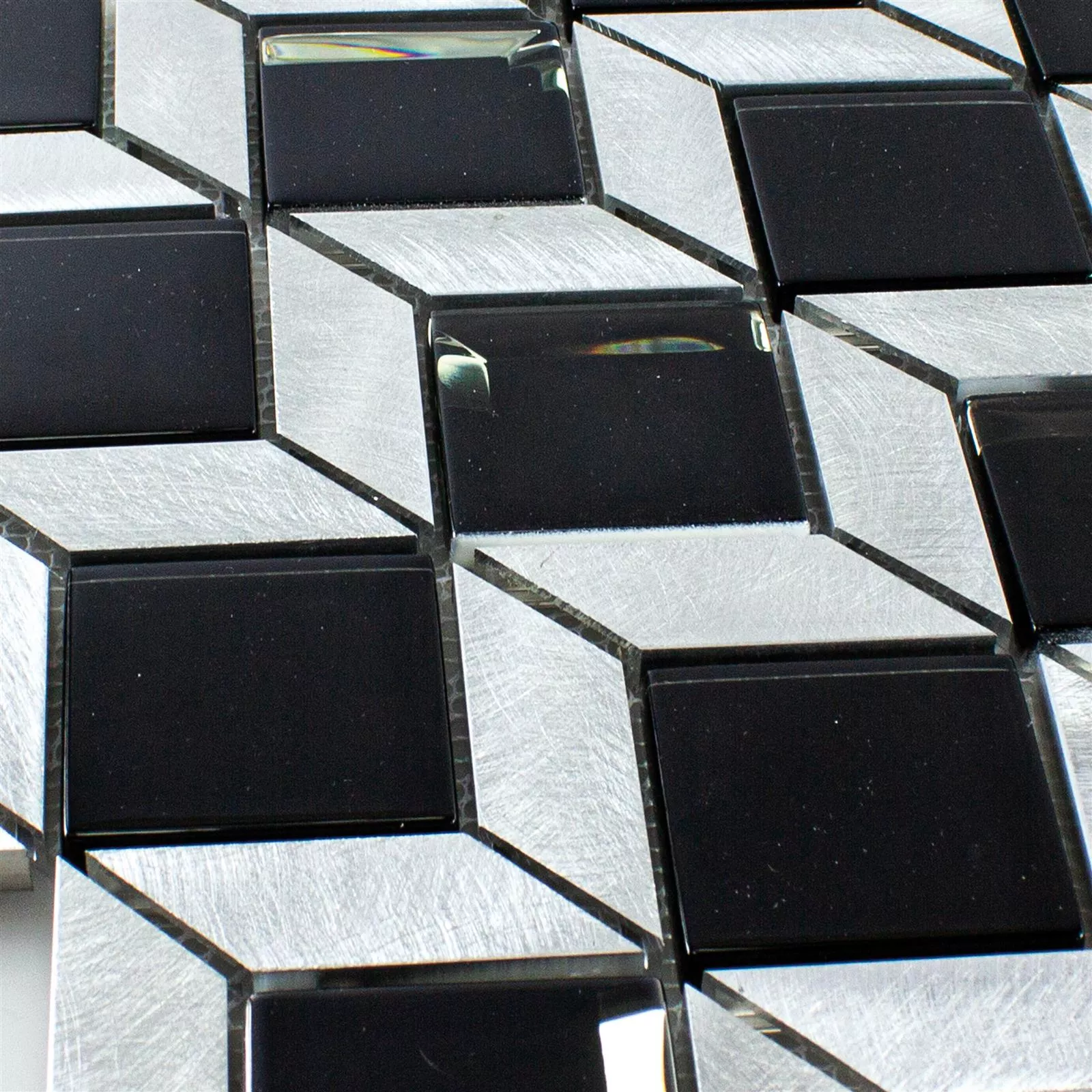 Glas Metal Mosaik Fliser Tanja Sort Sølv Terninger