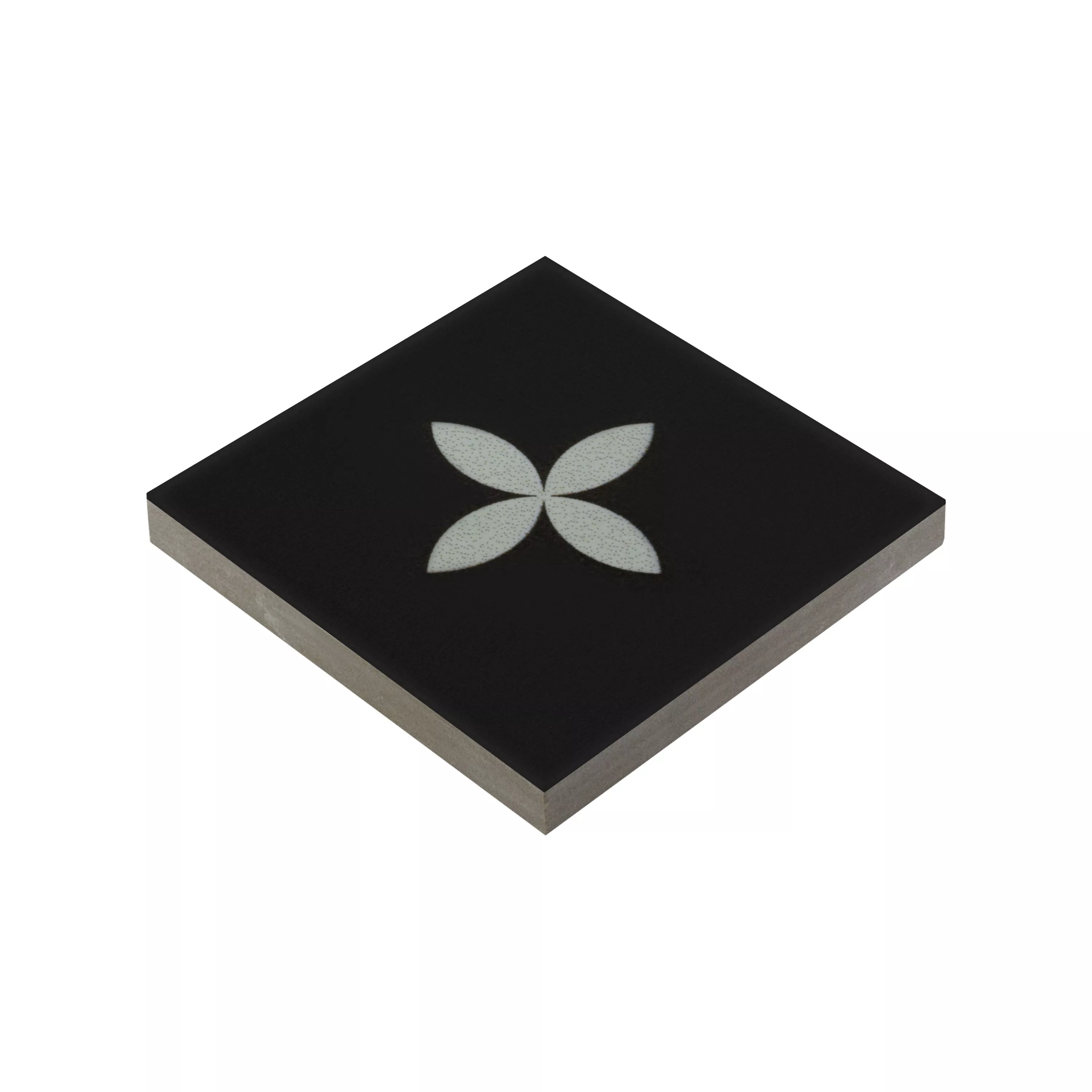 Porcelain Stoneware Tiles Genexia Black Blanc Decor 2 Rosone 4,6x4,6cm