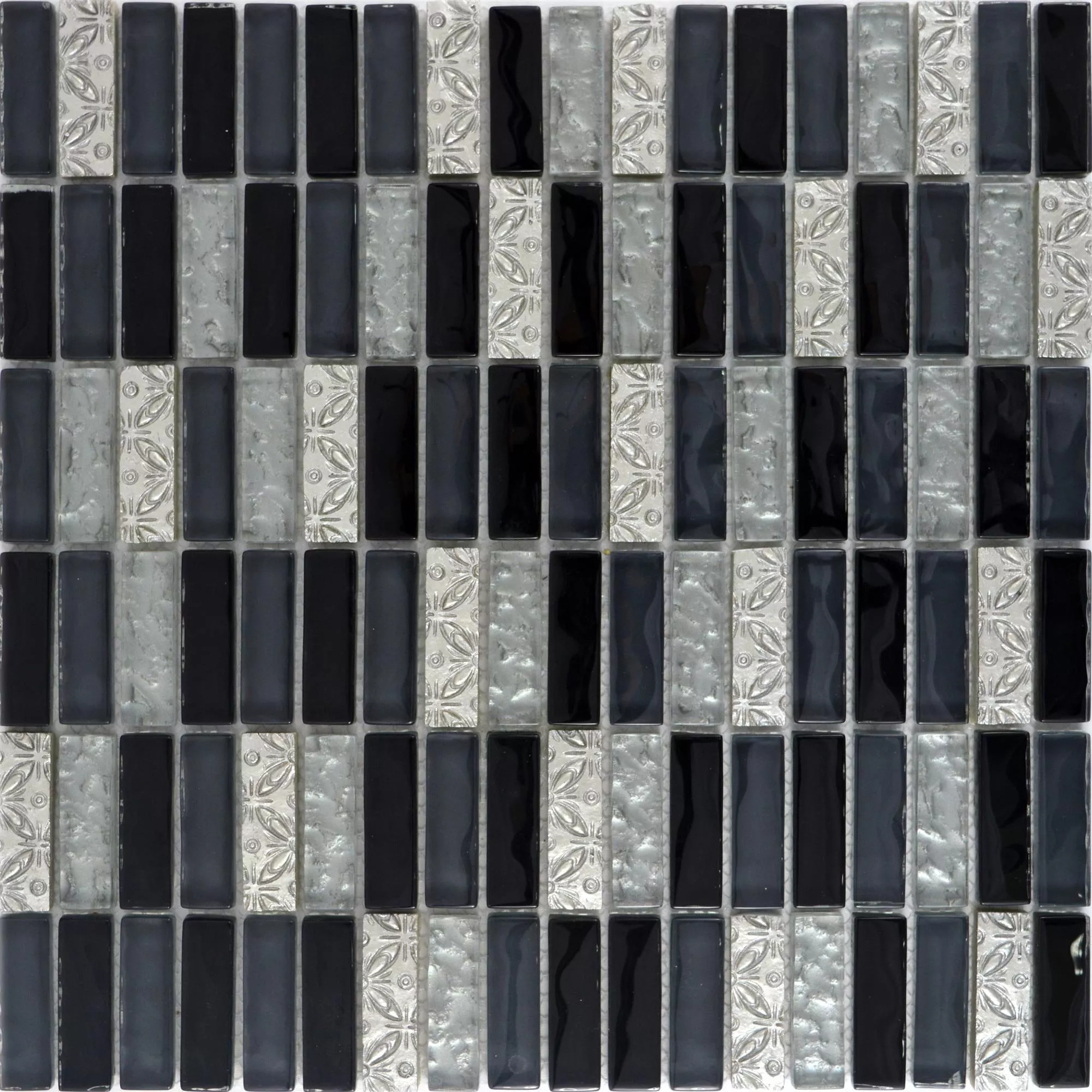 Skleněná Mozaika Dlaždice Z Přírodního Kamene Conchita Černá Stříbrná