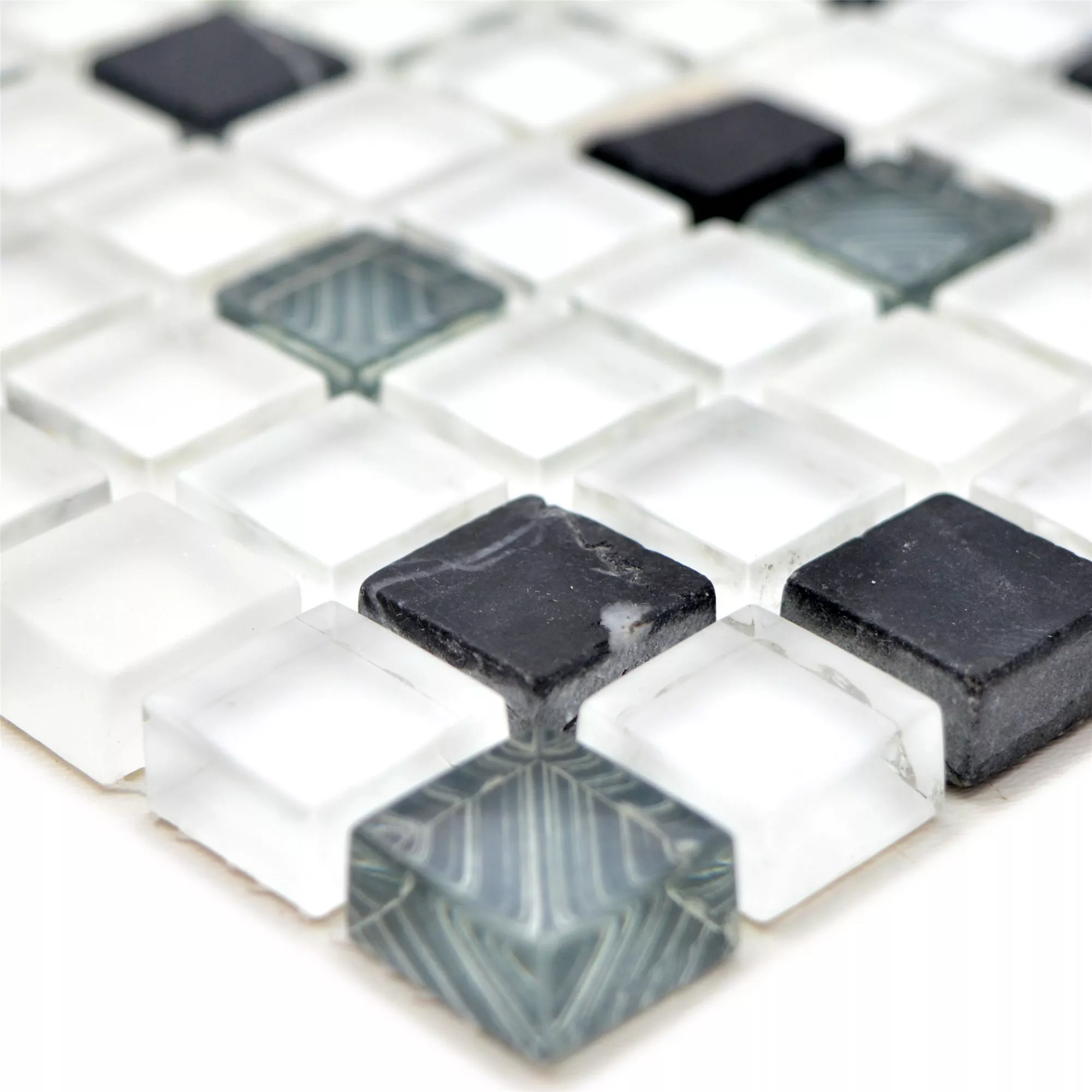 Padrão de Mosaico De Vidro Ladrilhos De Pedra Natural Nexus Super Branco Preto