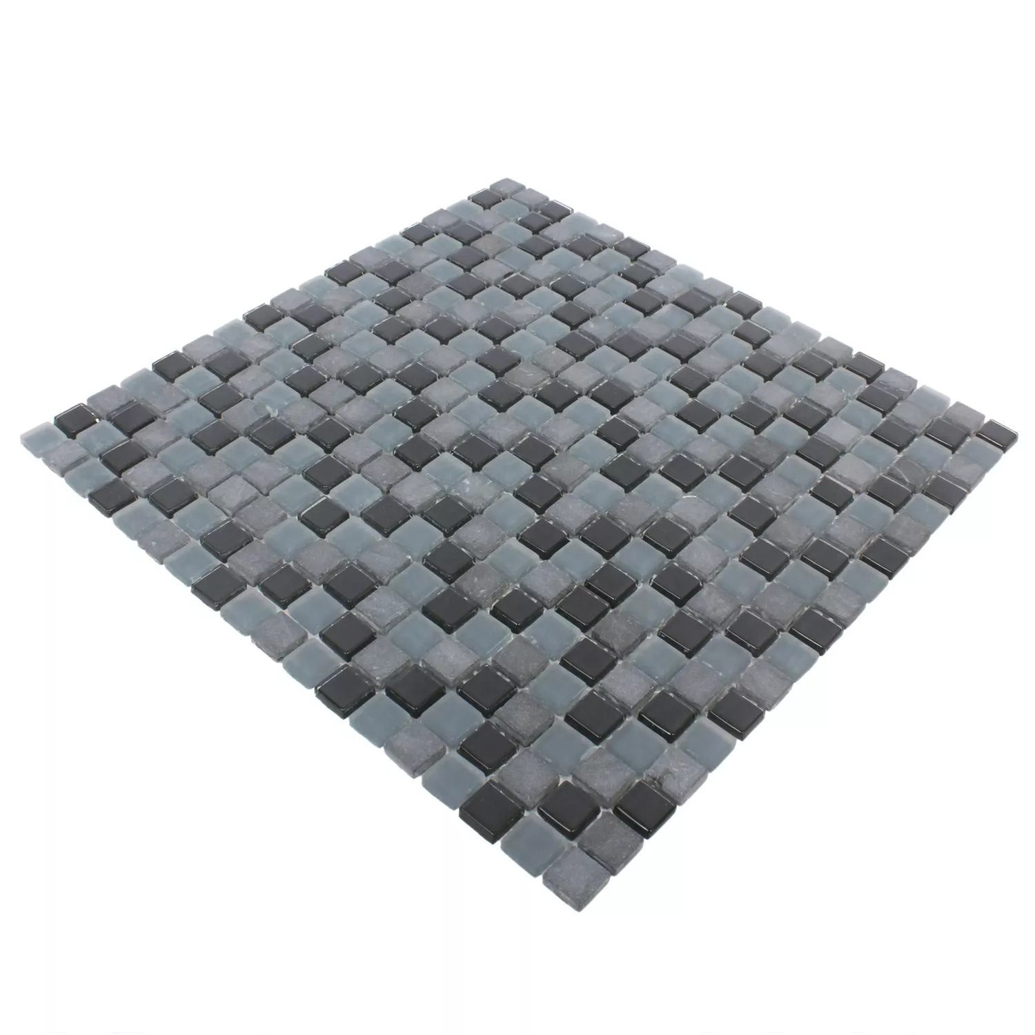 Mosaic Tiles Marble Glass Mix Kobra Black Grey 15