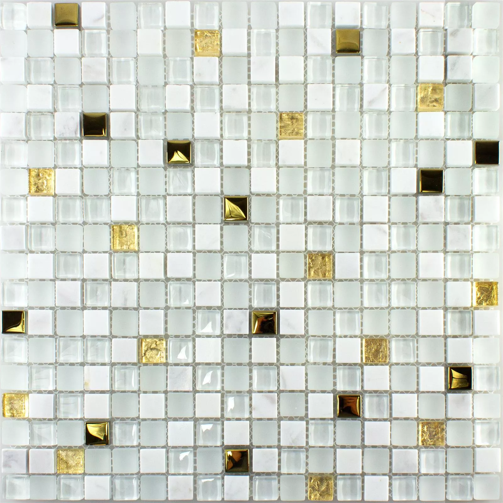 Glass Naturstein Mosaikkfliser Maryot Hvit Gull
