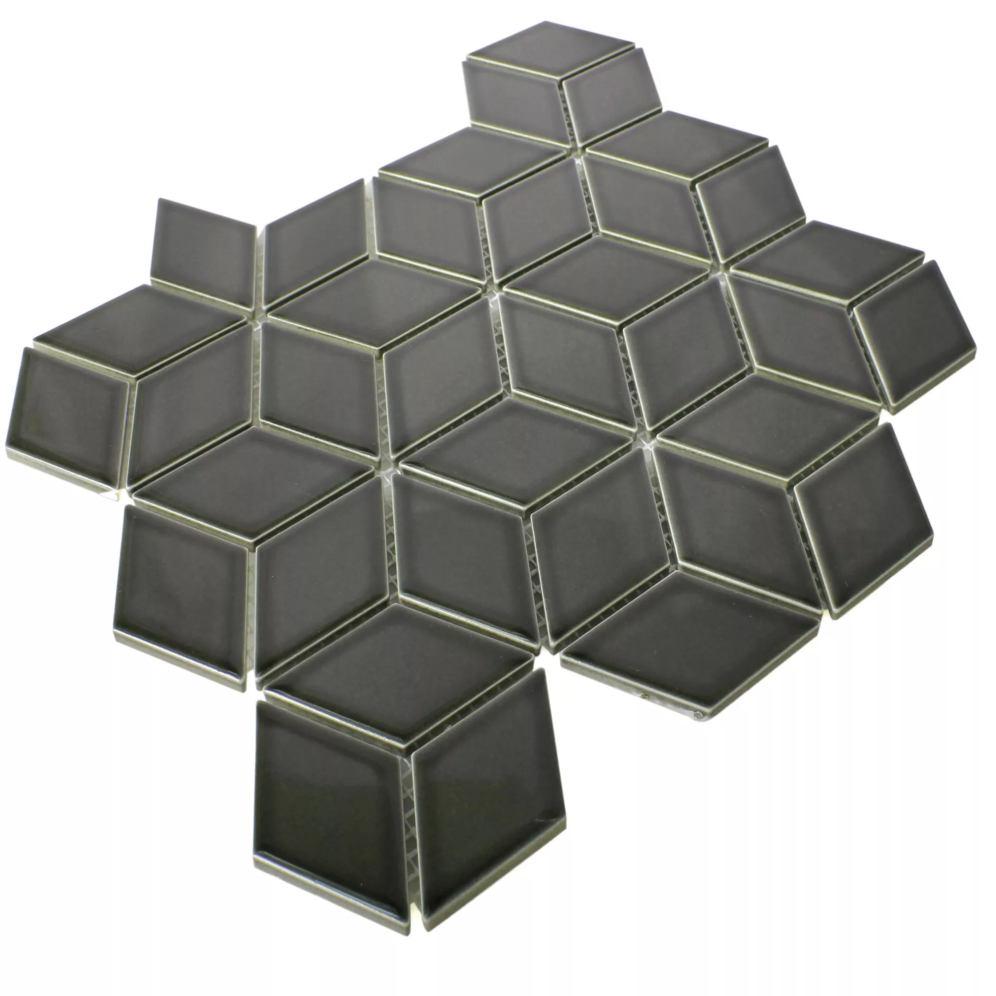 Πρότυπο από Kεραμικά Ψηφιδωτά Πλακάκια Cavalier 3D Ζάρια Μαύρος Αστραφτερό