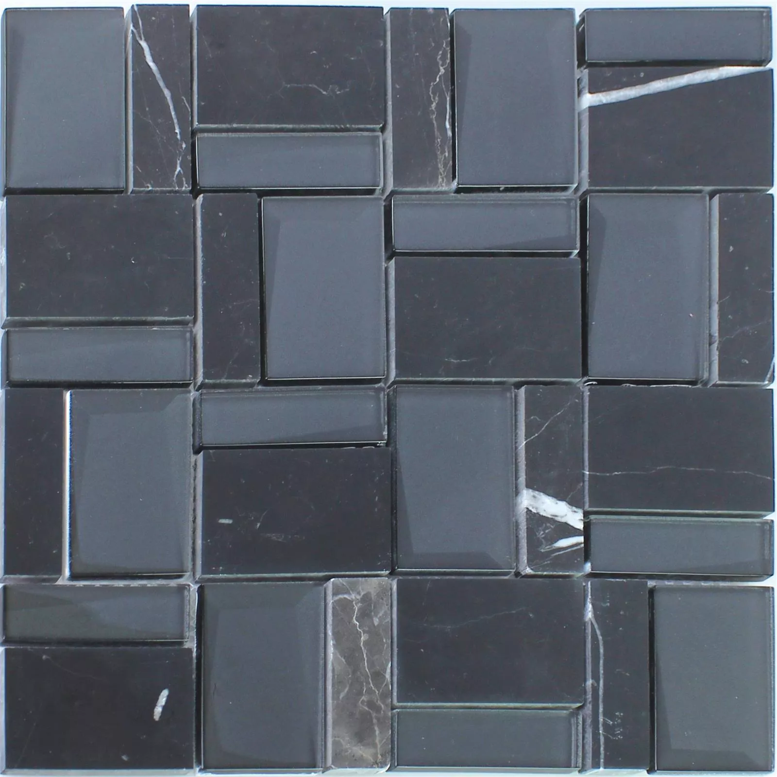 Sample Glass Natural Stone Mosaic Lapseki Black Dark Grey