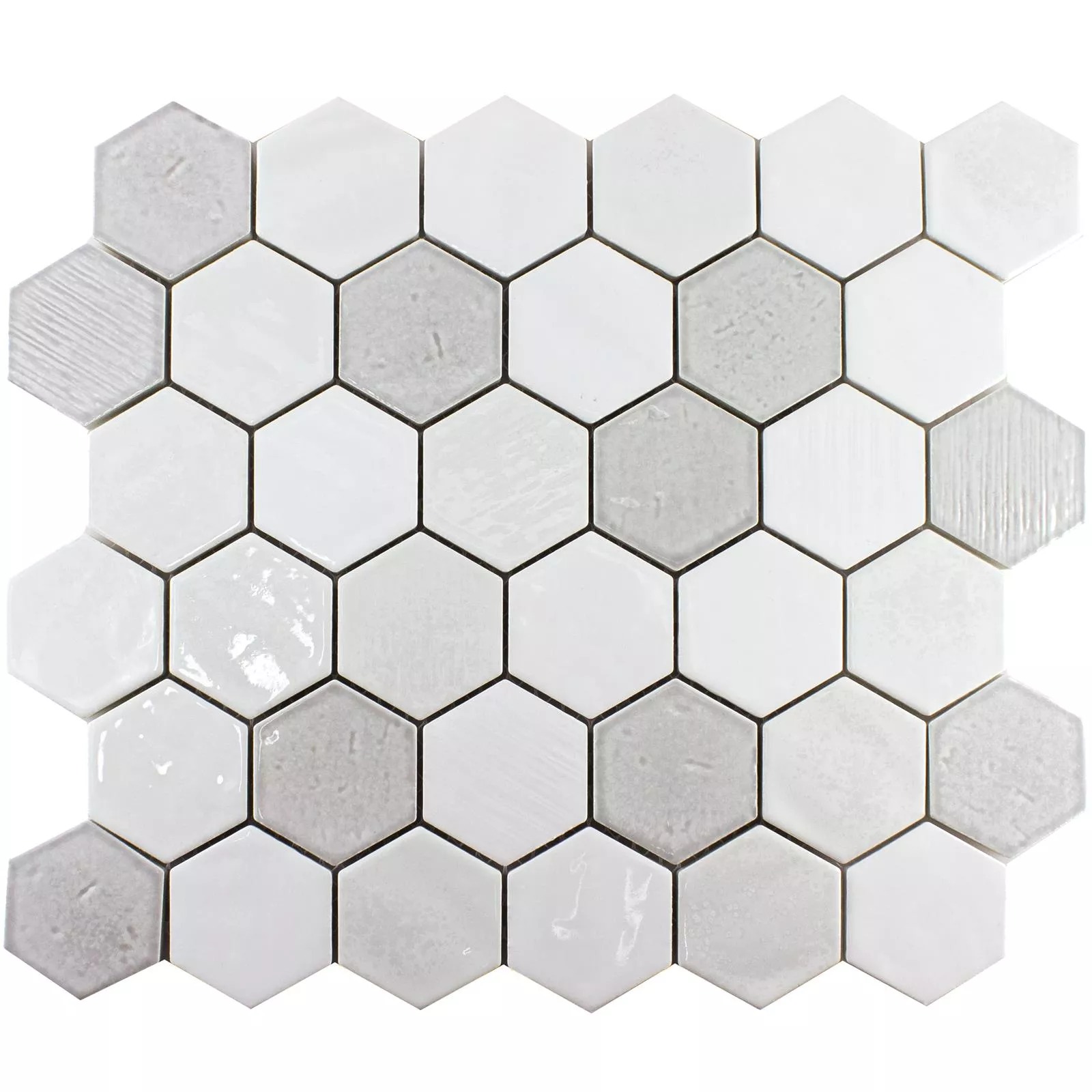 Model din Ceramică Tiglă De Mozaic Roseburg Hexagon Strălucitor Alb