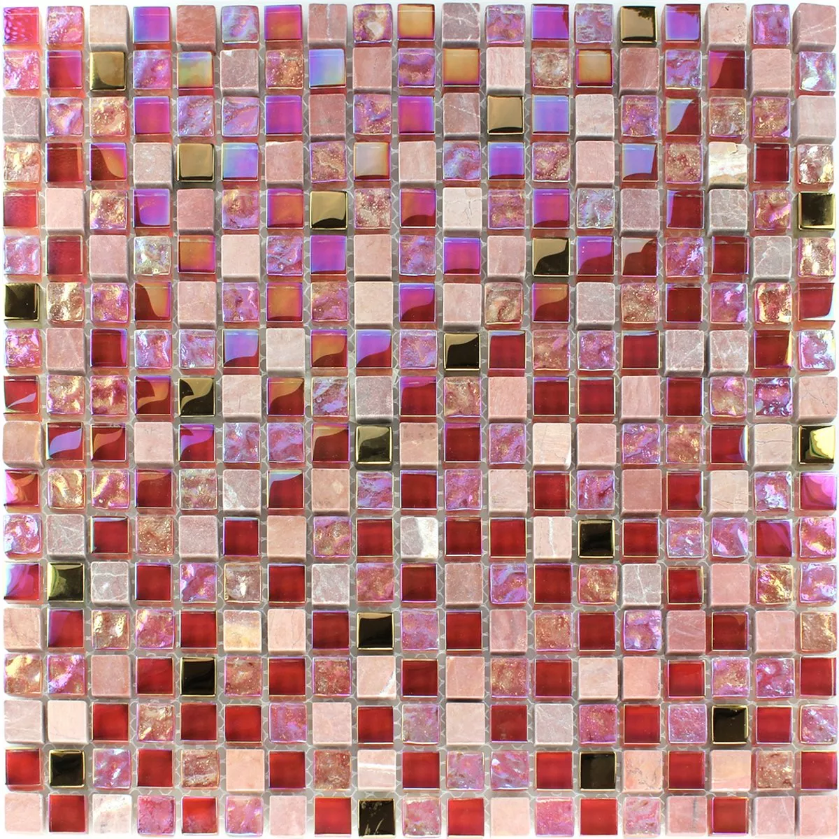Prøve Mosaik Fliser Glas Natursten Rød Rosa Guld