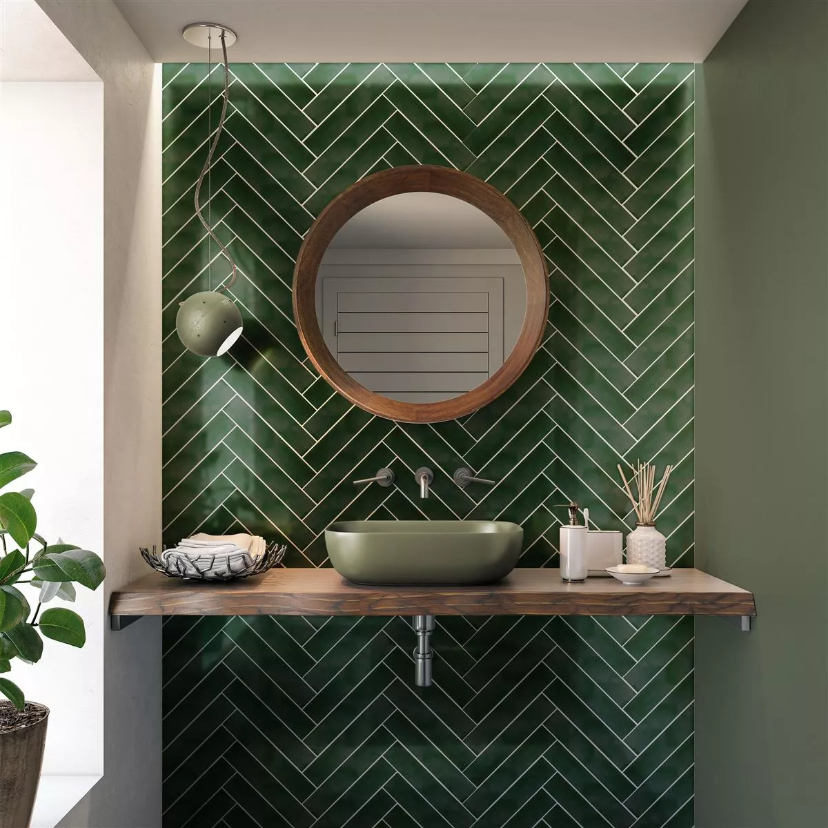 Sample Wall Tiles Tamaris Flora Glossy Waved Dark Green 5x25cm 