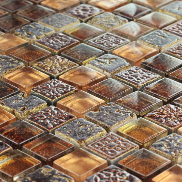 Model din Plăci De Mozaic Escimo Sticlă Piatră Naturală Mix Maro Aur