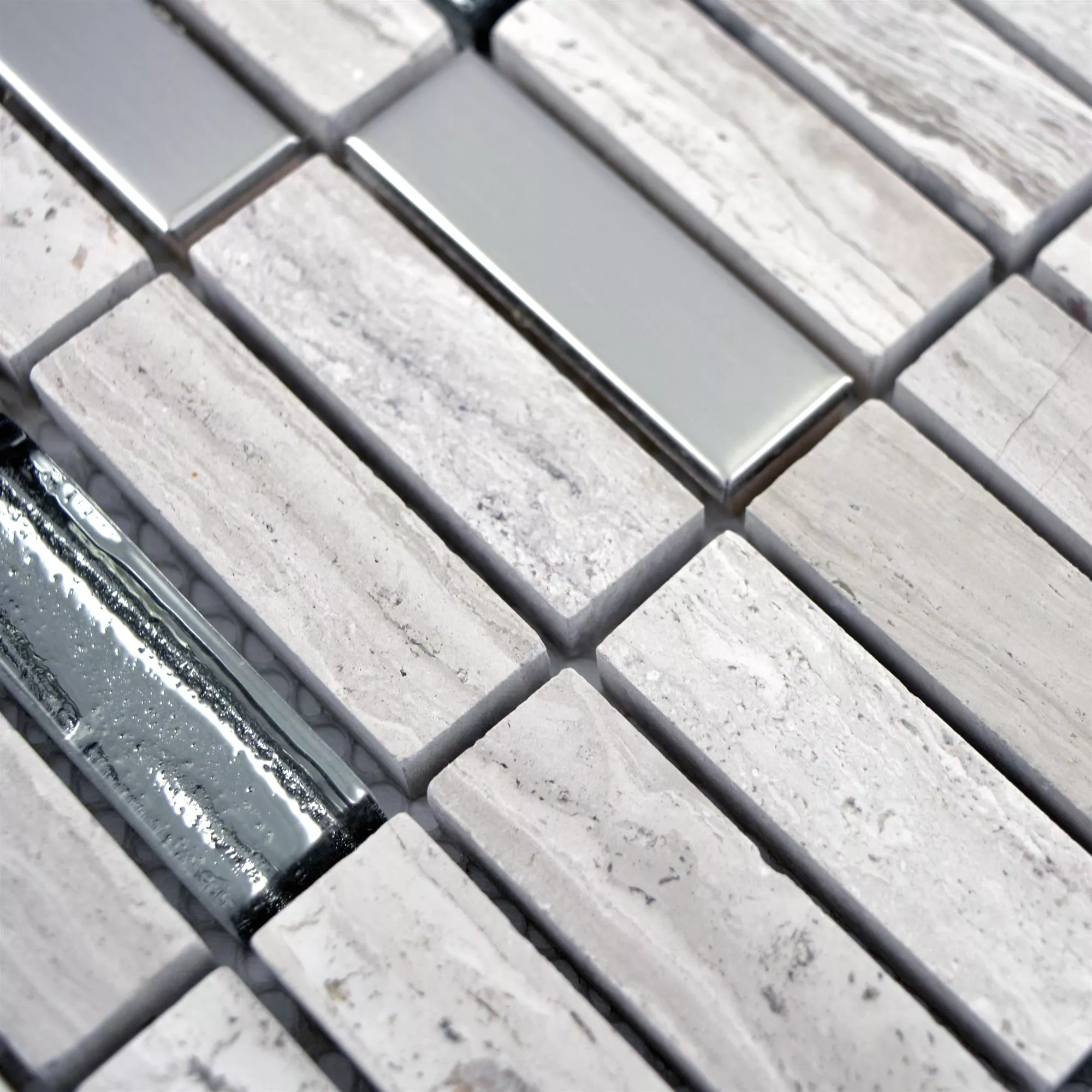 Glass Stone Steel Mosaic Tiles Elektra Grey Sticks