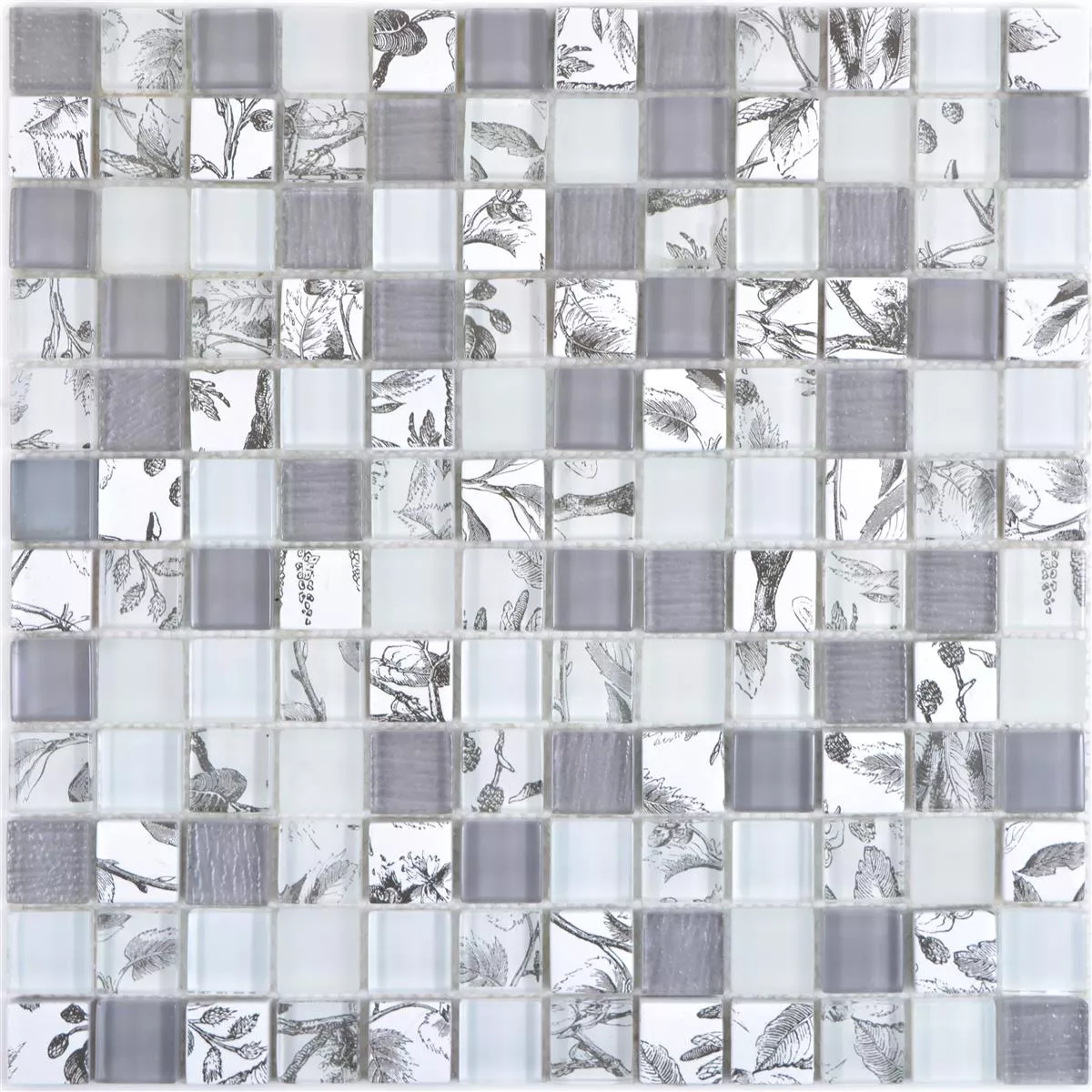 Mozaic De Sticlă Gresie Cornelia Optica Retro Alb Gri