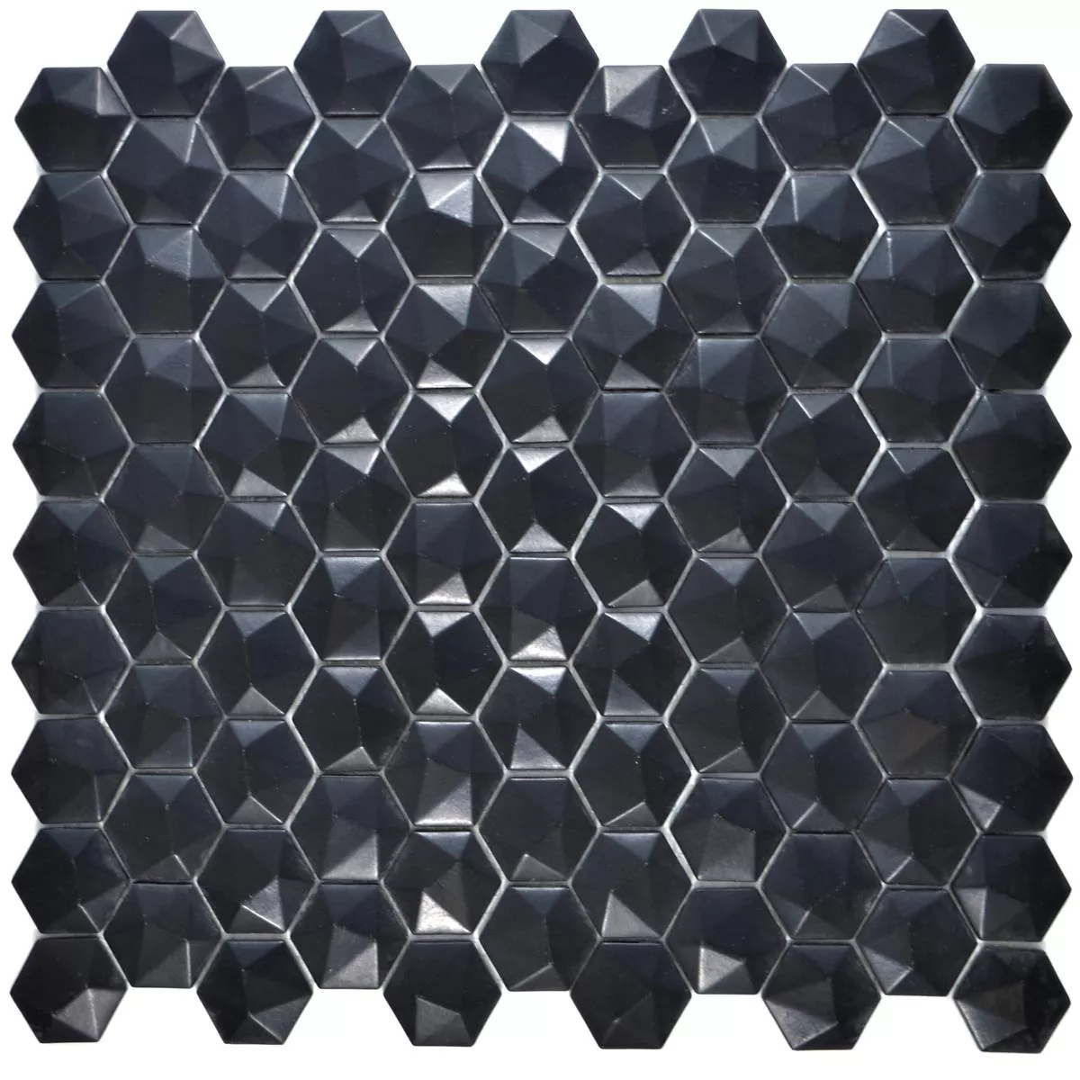 Glasmozaïek Tegels Benevento Hexagon 3D Zwart