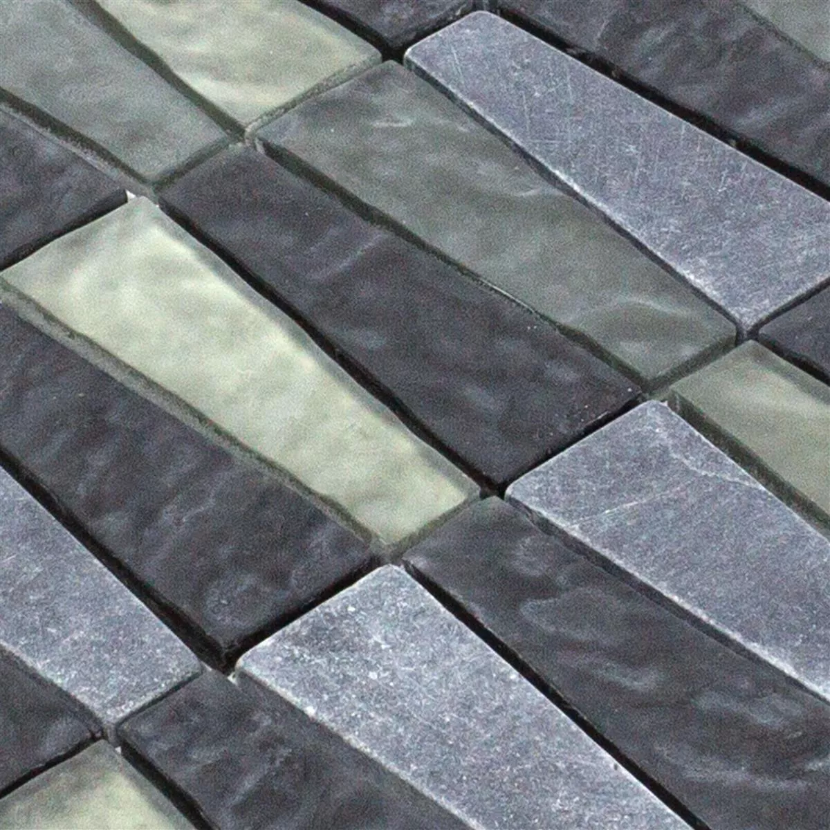 Sample Glas Natuursteen Mozaïek Tegels Marseille Grijs Zwart Mix 