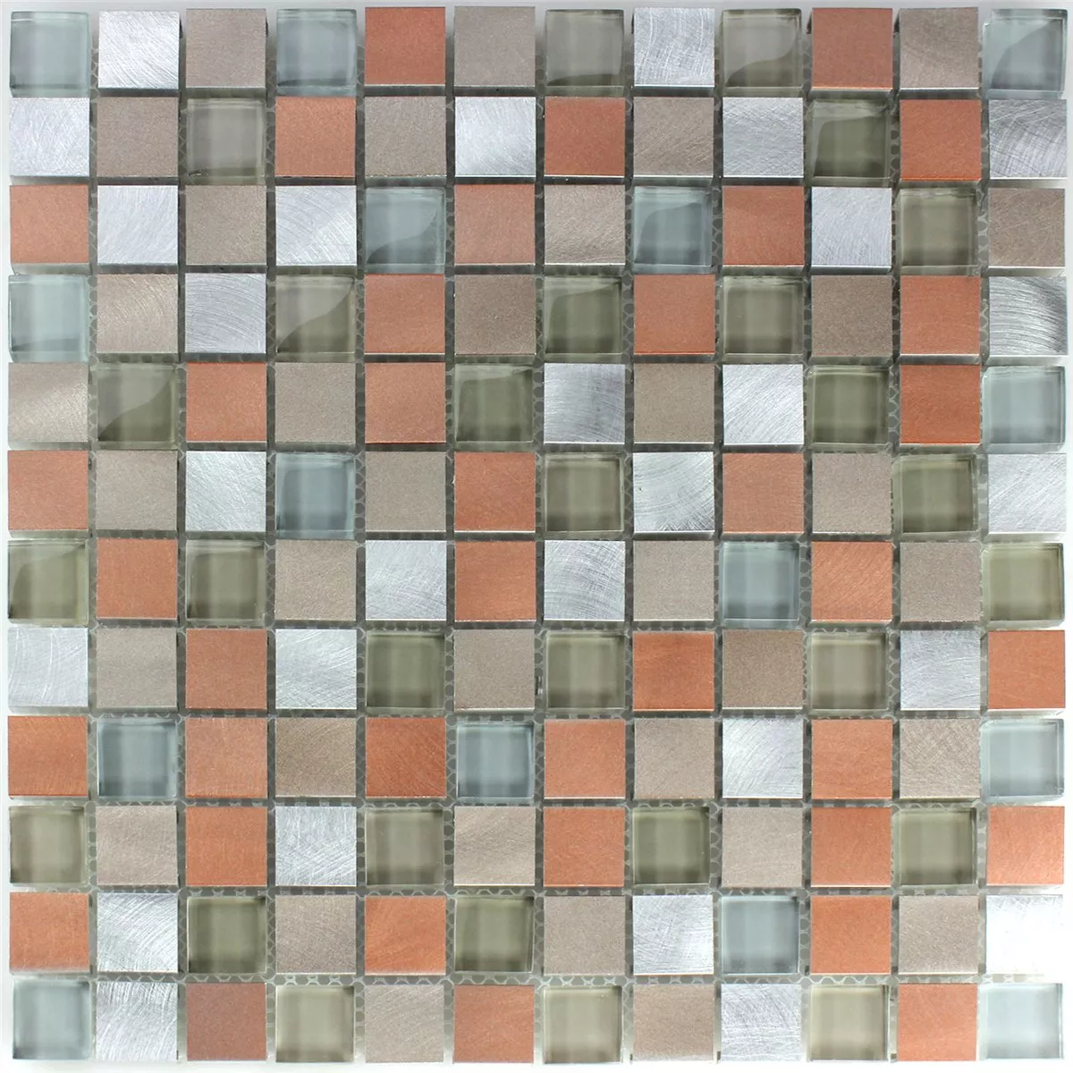 Mosaic Tiles Glass Aluminium Metal Orange Silver Mix