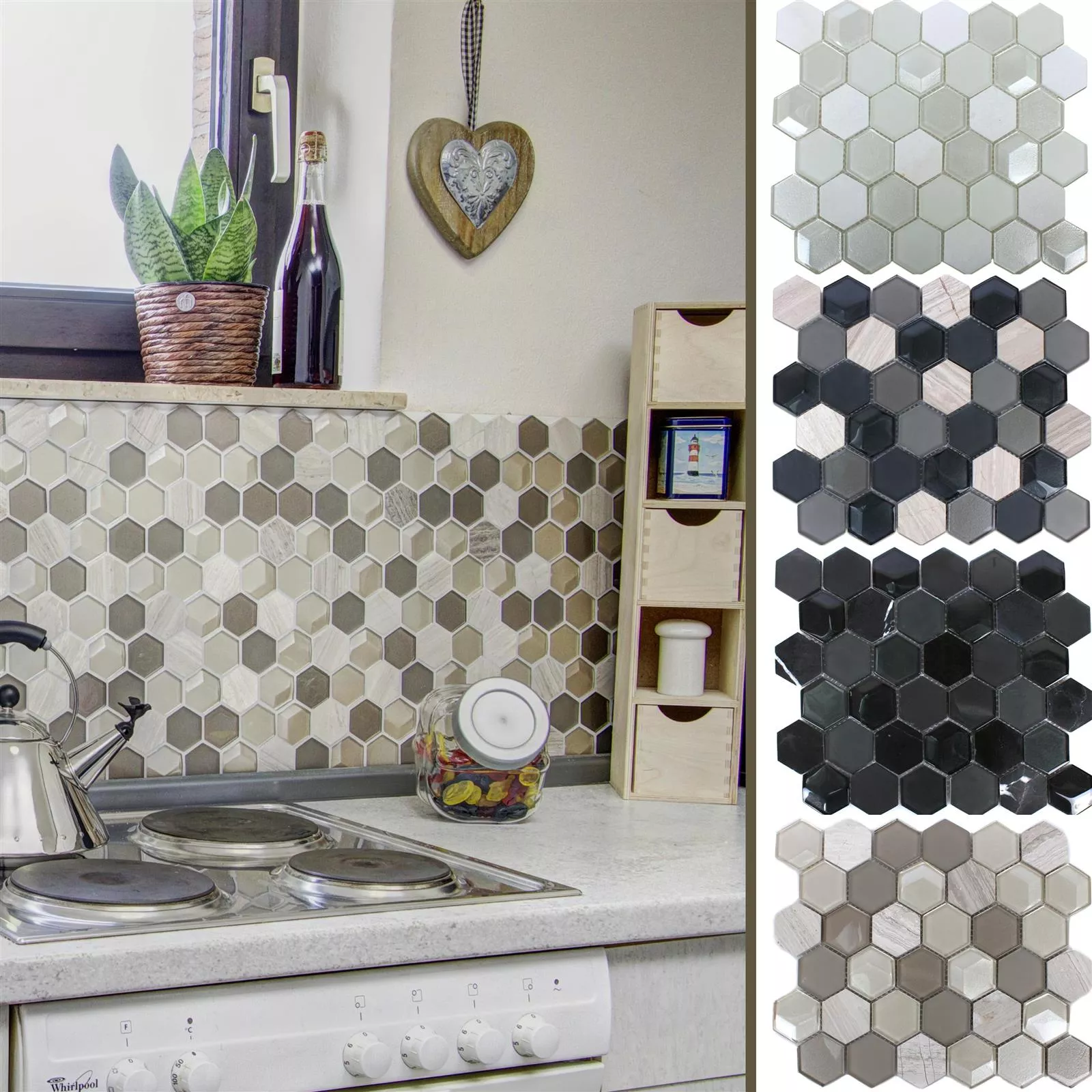 Mosaic Tiles Glass Natural Stone Hexagon 3D