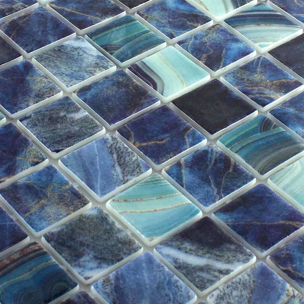 Mosaico de Piscina de Vidro Baltic Azul Turquesa 38x38mm