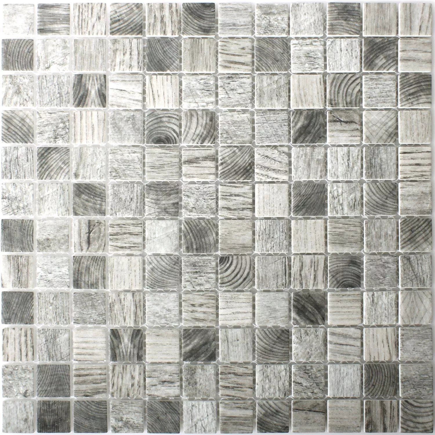 Mosaic Tiles Glass Valetta Wood Structure Grey Beige