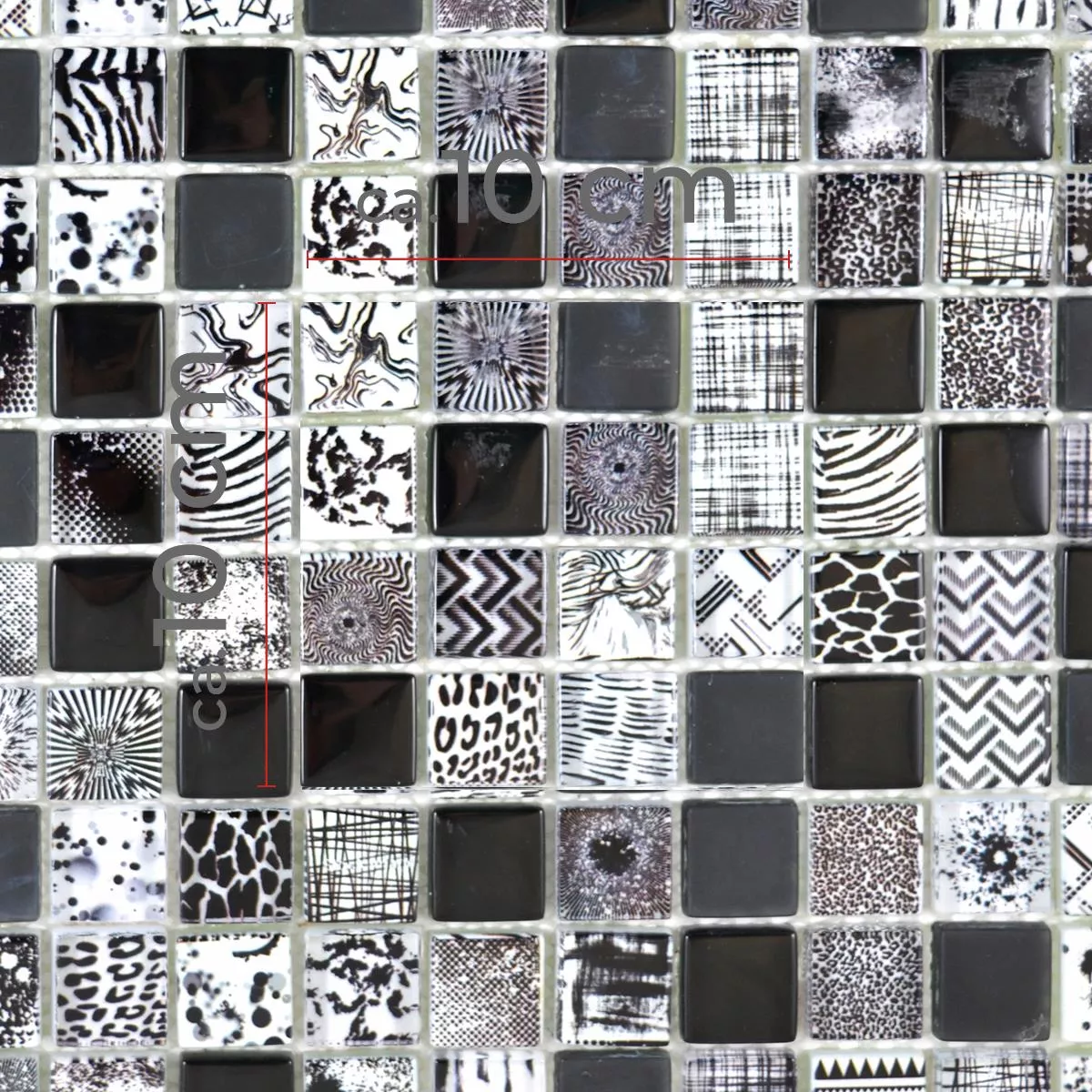 Mønster fra Glass Mosaikk Fliser Cornelia Retro Optikk Svart