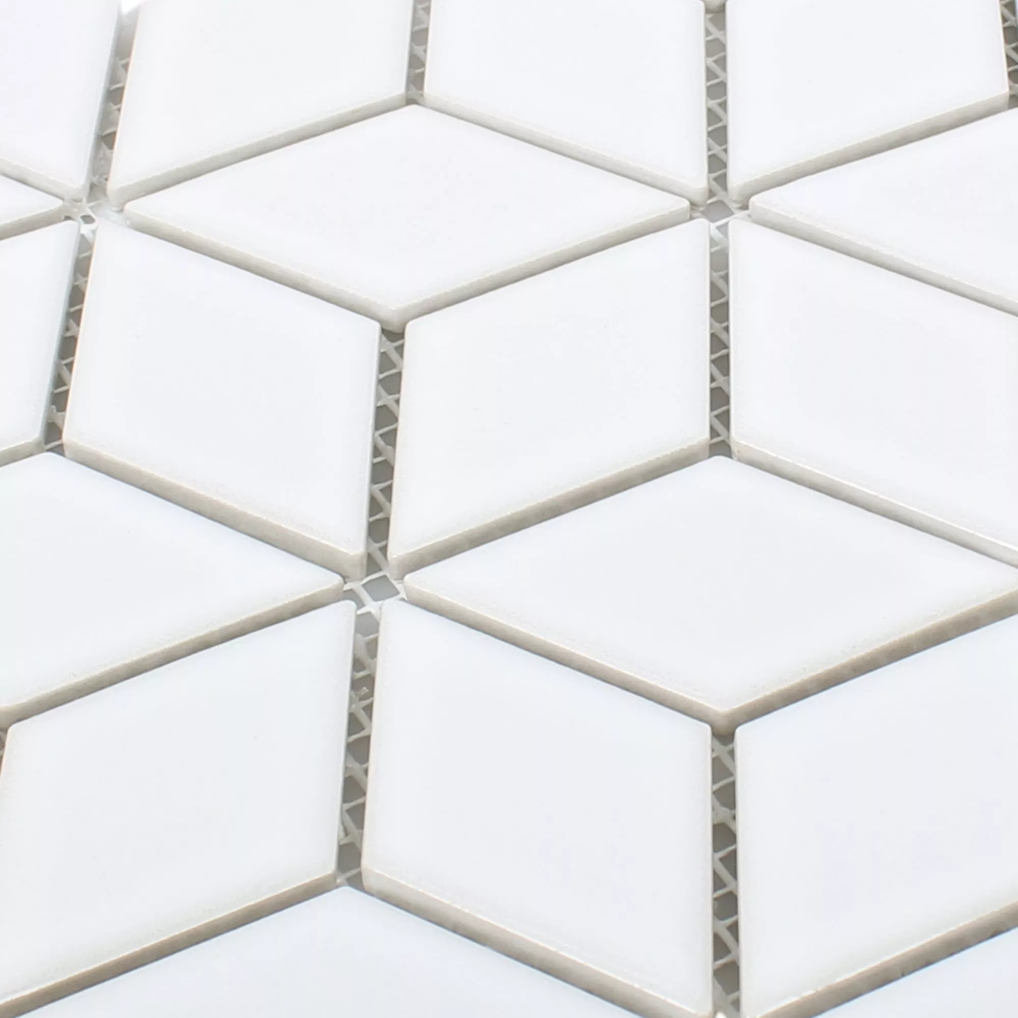 Fazekasság Mozaik Csempe Cavalier 3D Dobókocka Fehér Csillogó
