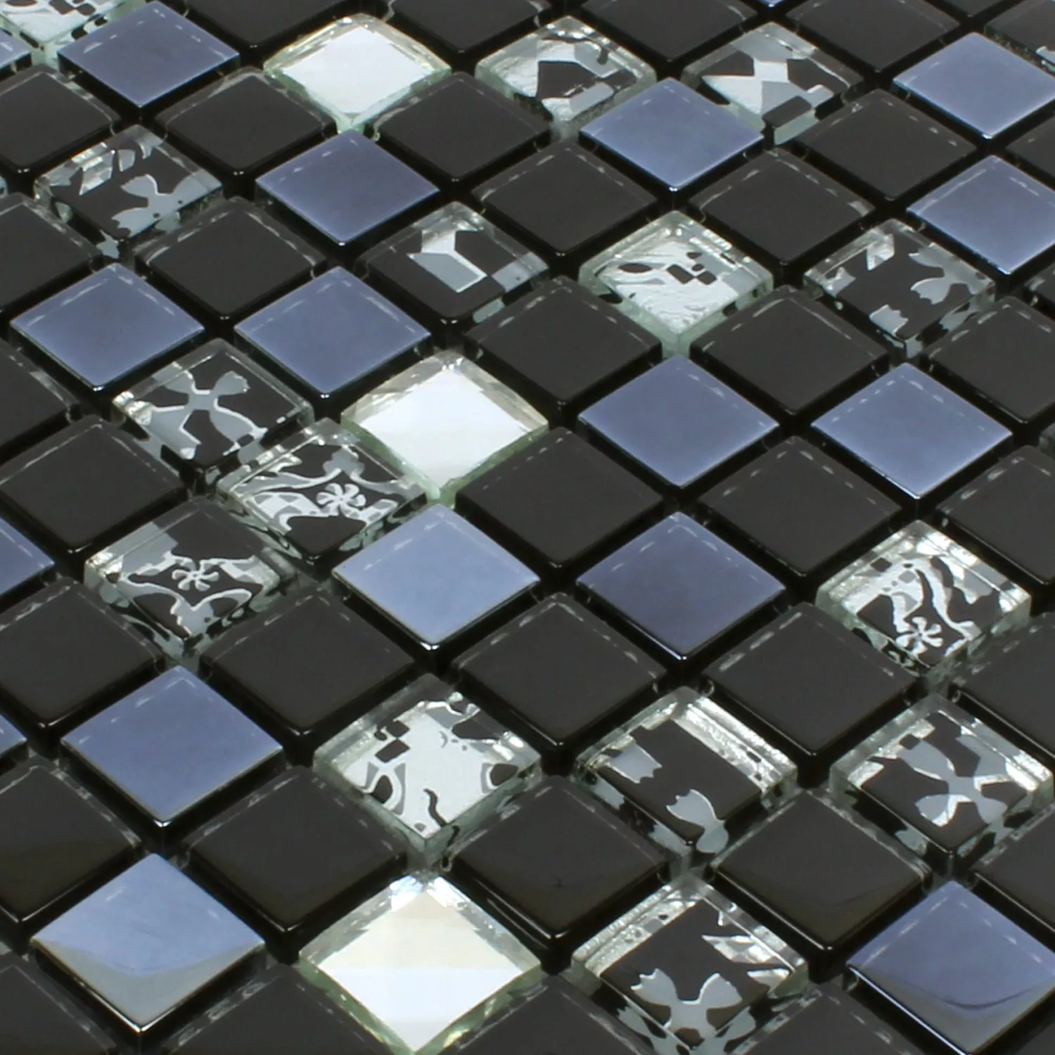 Glass Mosaic Tiles Kunia Black Silver