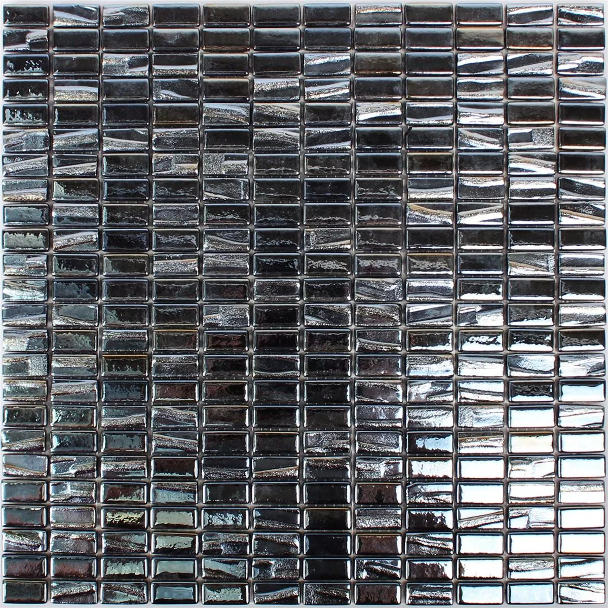Glass Mosaic Tiles Presley Black Metallic Sticks