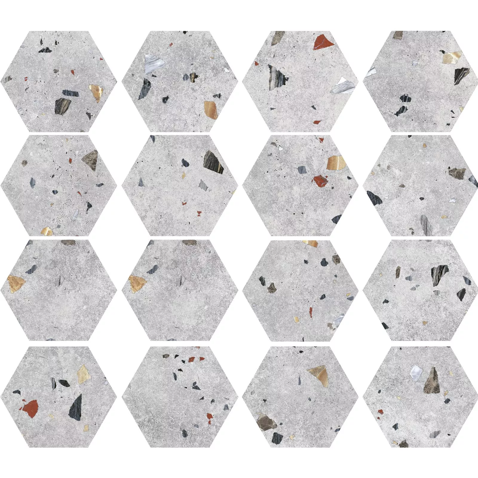 Muster Bodenfliese Moderno Hexagon Silber Bunt
