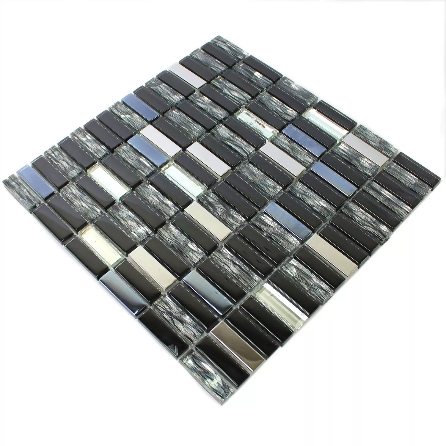 Mosaic Tiles Glass Stainless Steel Black Mix