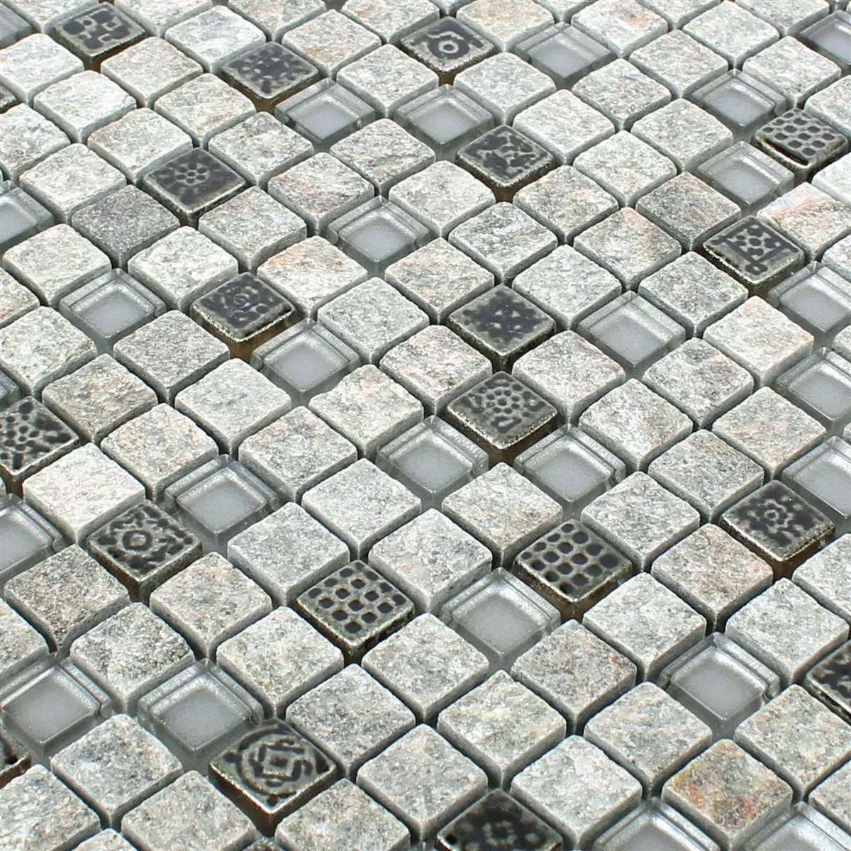Üveg Természetes Kő Gyanta Mozaik Csempe Zimtente Szürke
