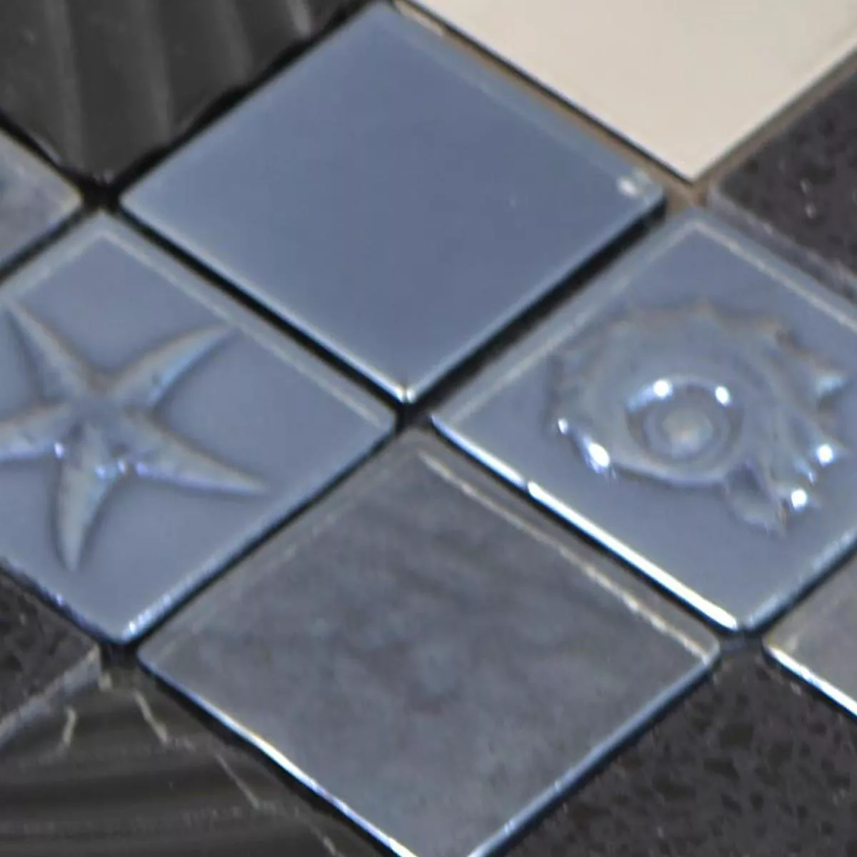 Padrão de Vidro Aço Inoxidável Pedra Natural Azulejo Mosaico Emporia Preto Prata