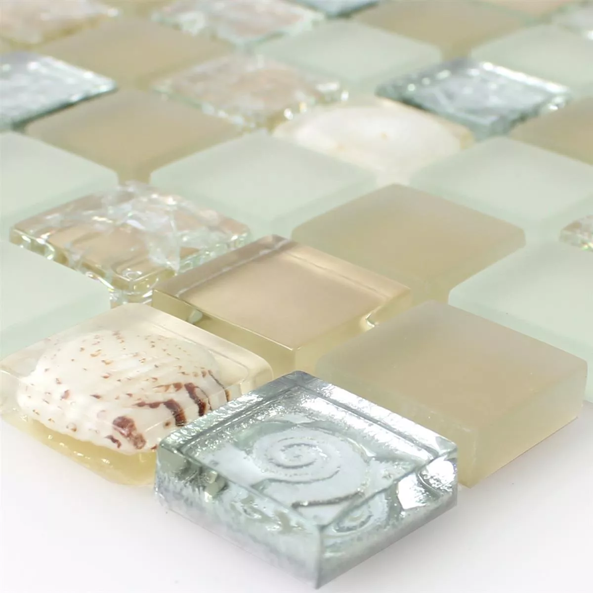 Mosaic Tiles Glass Shell Beige Mix