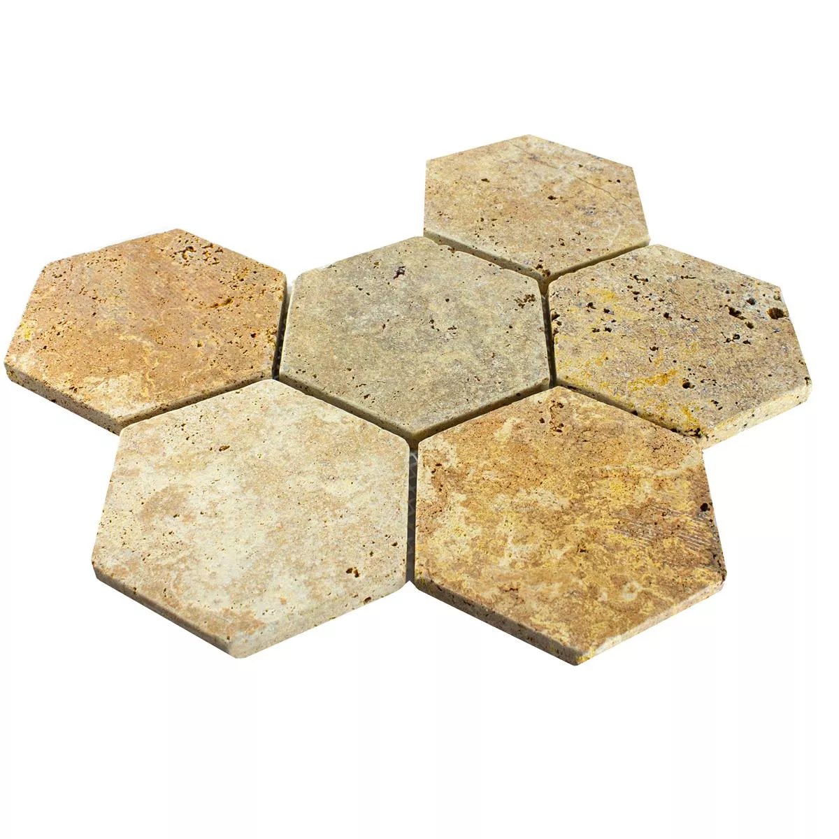Padrão de Travertino Pedra Natural Azulejo Mosaico Mercado Hexágono Ouro