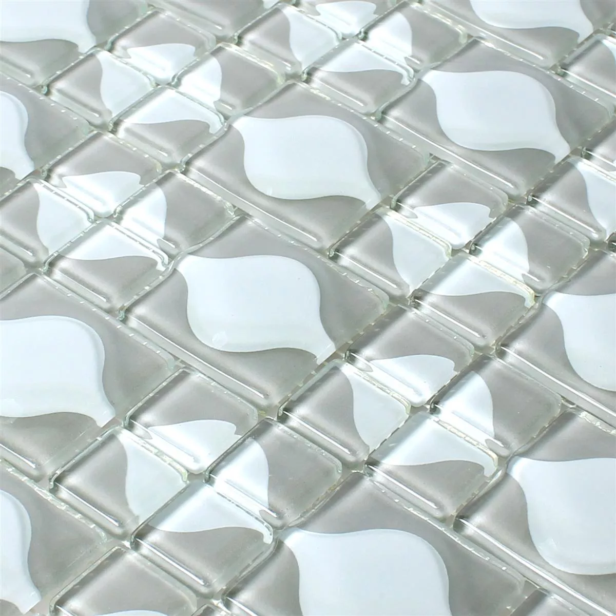 Üvegmozaik Csempék Nokta Szürke Fehér 3D