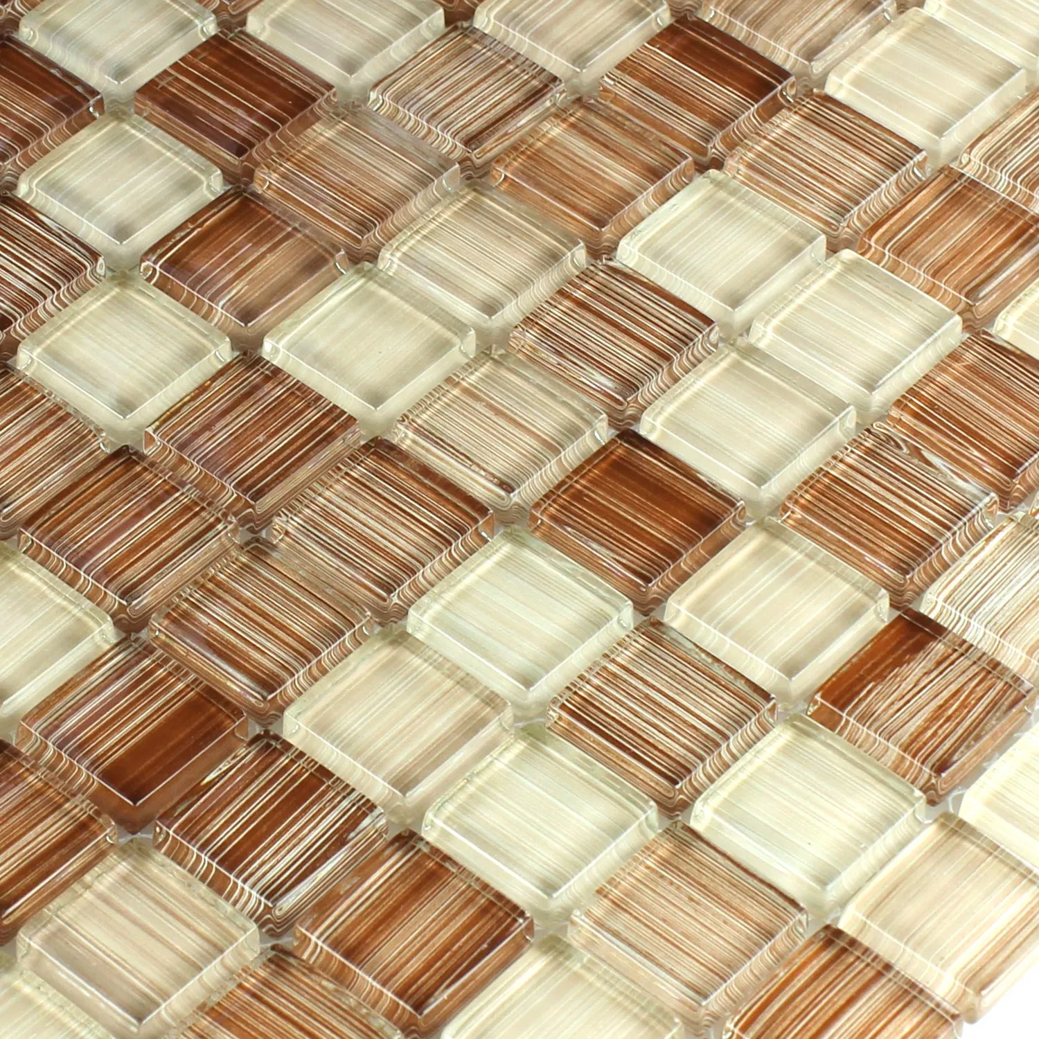 Sample Mosaic Tiles Glass Brown Beige Striped