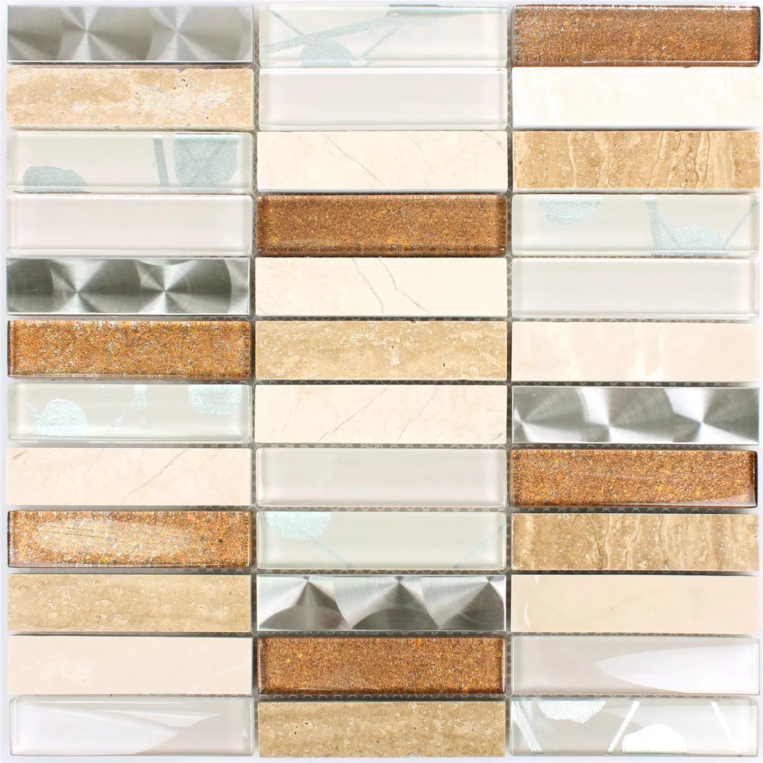 Mosaic Tiles Musical Glass Stone Steel Mix Beige