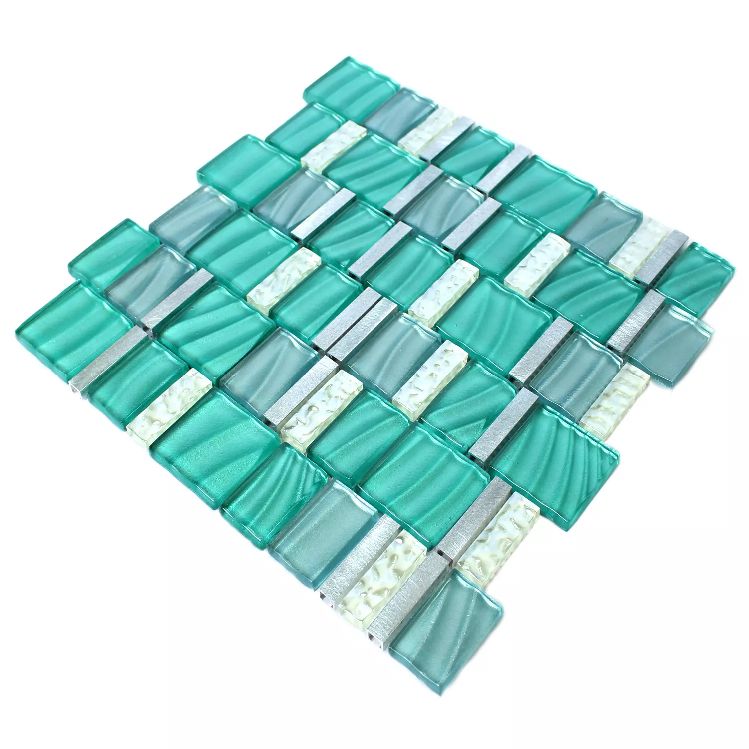 Azulejo Mosaico Vidro Alumínio Verde Prata Mix