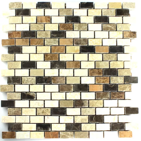 Mozaika Marmur Brązowy Beżowy Polerowany 15x30x7mm