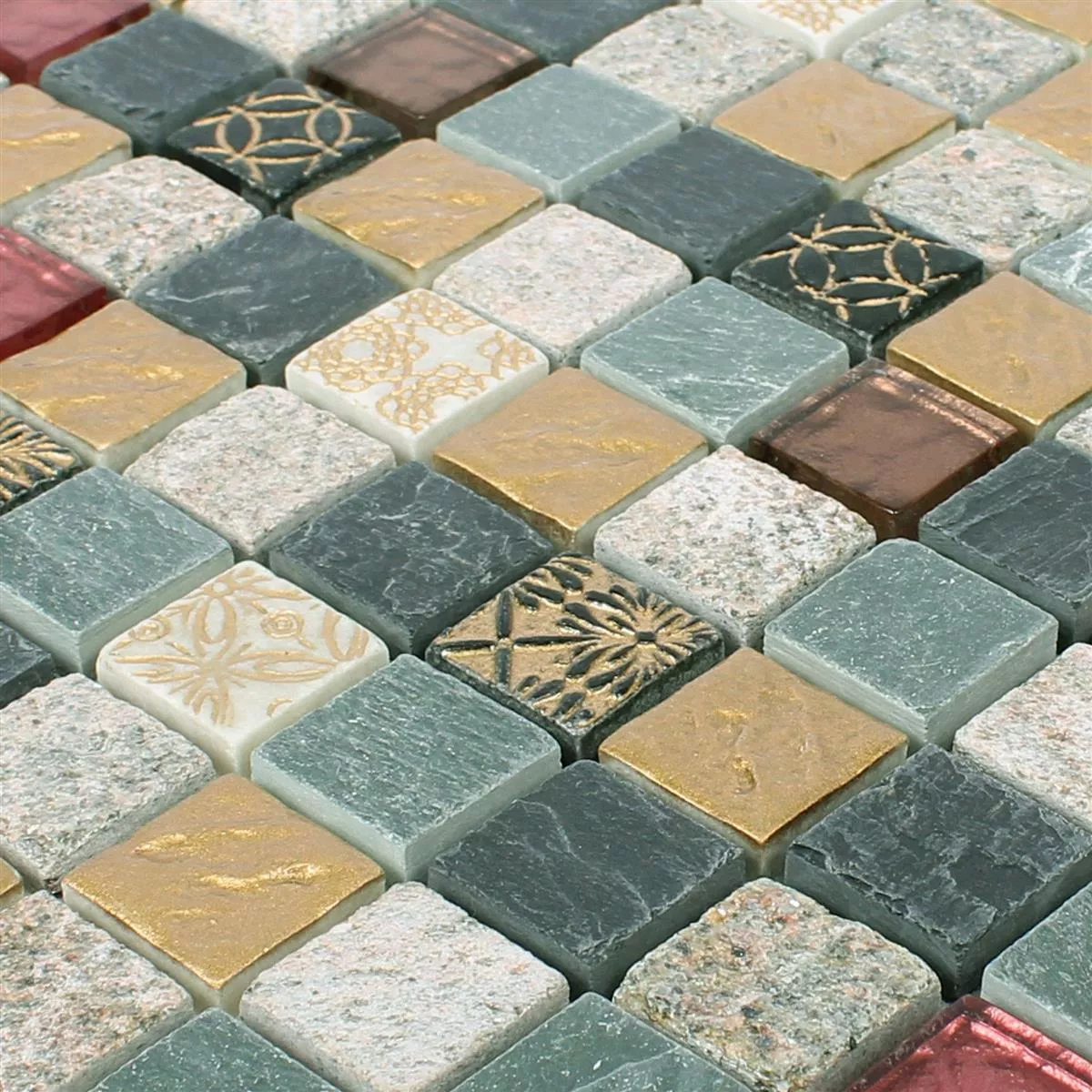 Model din Plăci De Mozaic Sticlă Piatră Naturală Mix Sulluna Aur Gri