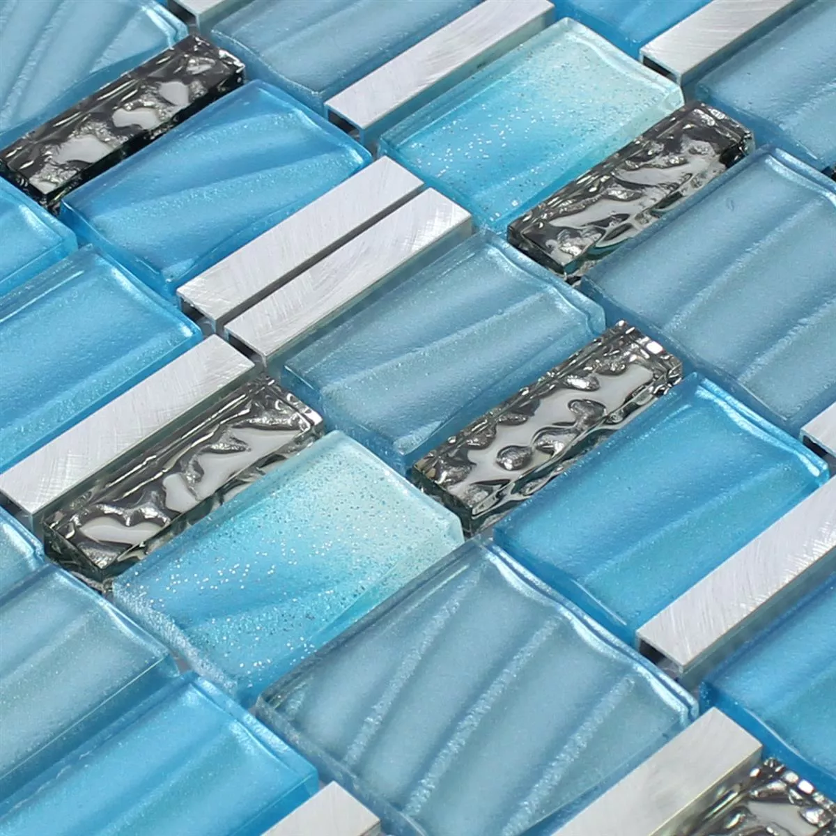 Mozaïektegel Glas Aluminium Blauw Zilver Mix