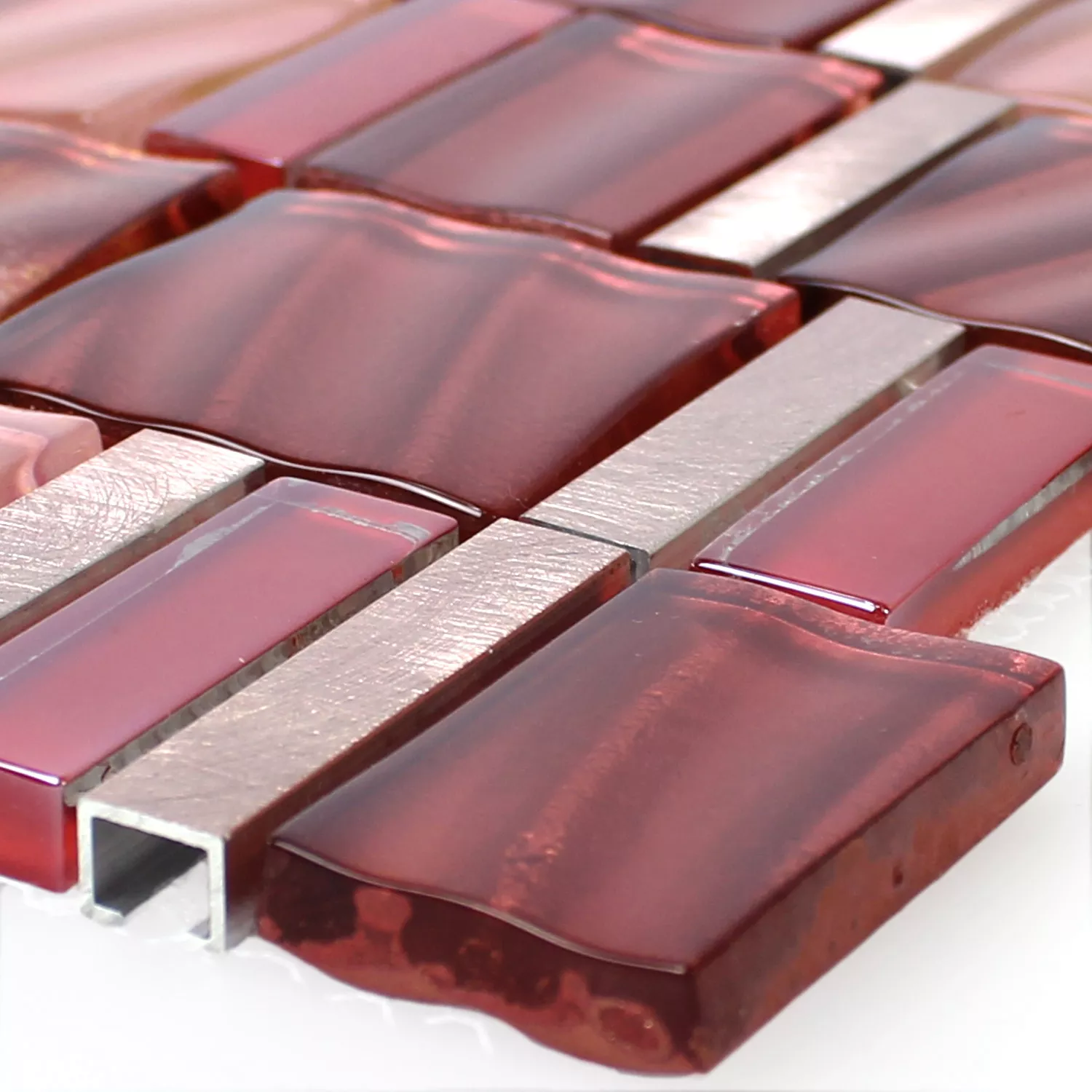 Sample Mosaic Tiles Glass Aluminium Red Copper Mix